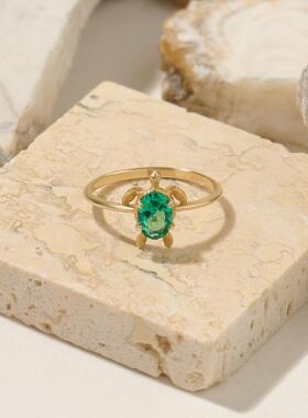 手作复古绿宝石乌龟K金戒指