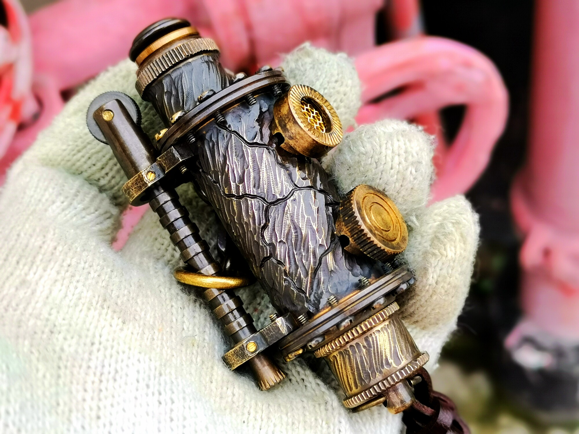 海外代购 Steampunk经典蒸汽朋克罕见黄铜纯手工锤面螺煤油打火机