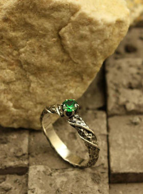 14K金复古野兽派岩石戒指锤纹