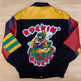 美国代购 古着收藏皮革拼接卡通火星人图案飞行员夹克 Jacket㊣