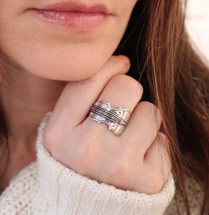 美国代购Cello◇手作复古大提琴乐器音乐爱好者黄铜镀纯银戒指