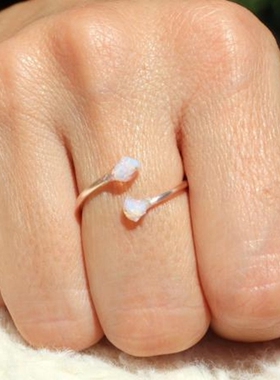 复古白色蛋白石玫瑰金纯银戒指