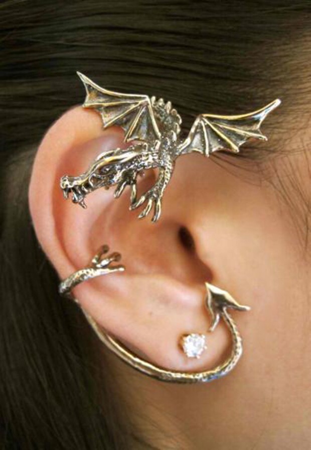 美国代购Dragon◇手作复古守护巨龙耳袖口青铜无需穿孔耳饰耳夹