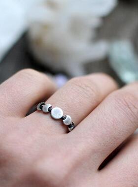 月亮女神月亮月相周期银色戒指