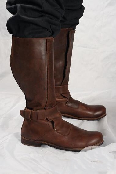 Boot㊣乌克兰代购  手作简约特别仿古皮带扣棕色皮革套筒靴子