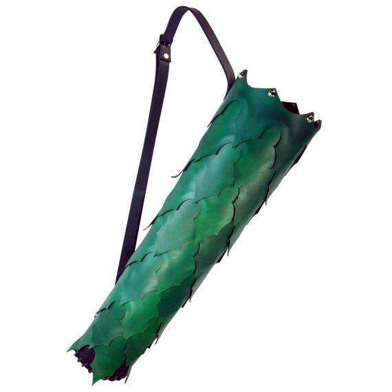 Quiver㊣美国代购 手作传统梦幻绿色龙鳞状皮革箭囊箭袋射箭类