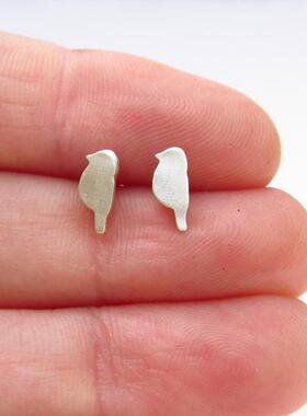 美国代购Stuffer㊣ 手作简约精致拉丝纯银可爱小鸟剪影耳钉定制