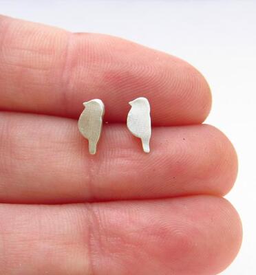 美国代购Stuffer㊣ 手作简约精致拉丝纯银可爱小鸟剪影耳钉定制