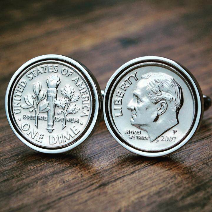 英国代购Coin◇手作复古1970-2017硬币生日周年纪念圆形银色袖扣