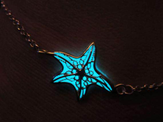 加拿大代购Starfish◇手作复古特别可爱海星蓝绿夜光脚链纯银手链