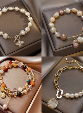 真金电镀锆石蜜蜂蝴蝶手链时尚感手环法式复古轻奢手饰女