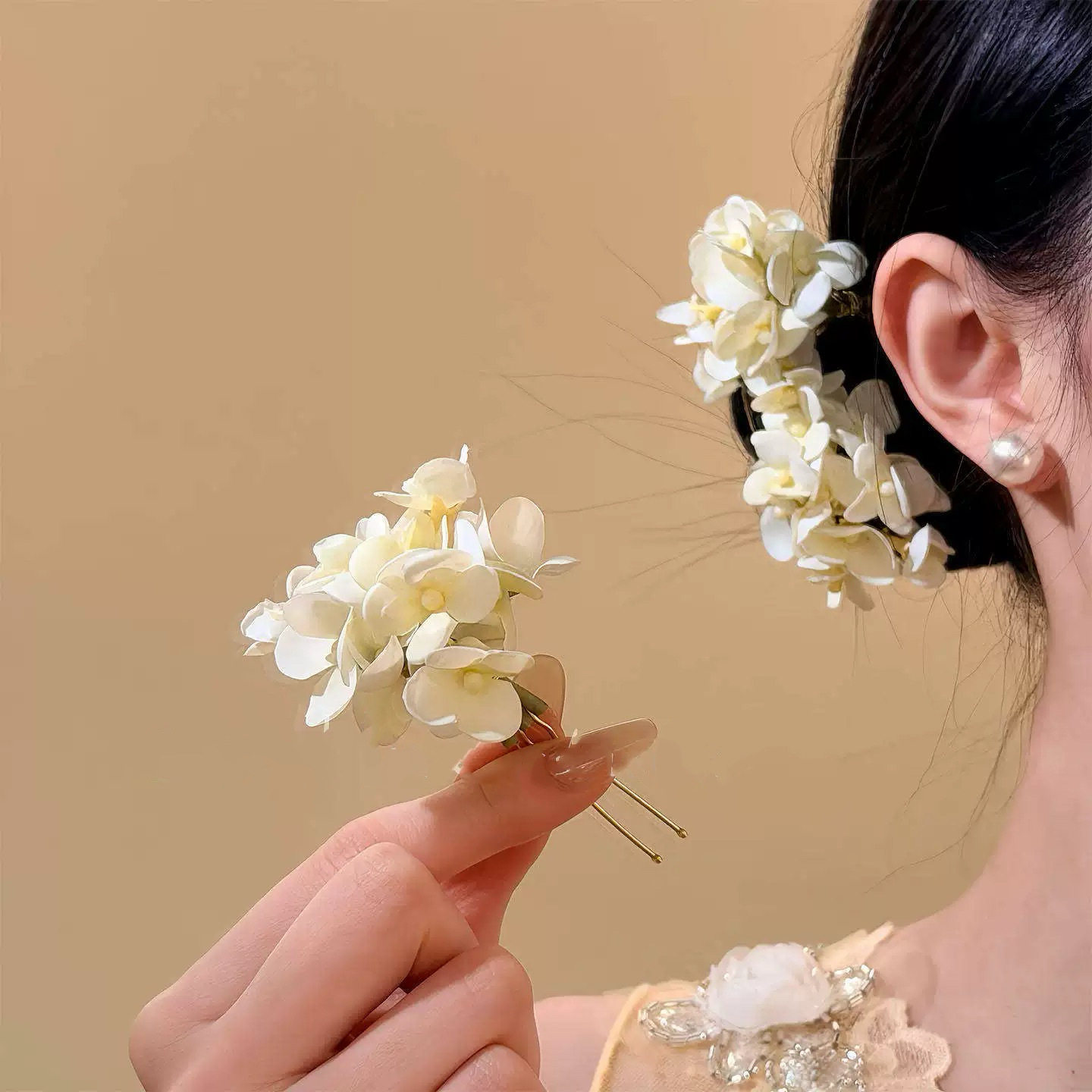 春芋花信~新中式白色花朵发簪古风簪花订婚头饰发饰女发钗头花