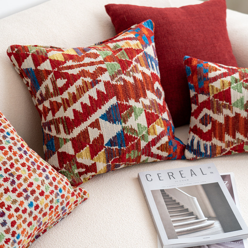 波西米亚民族风客厅沙发抱枕套不含芯红色提花喜庆床头靠背垫靠枕