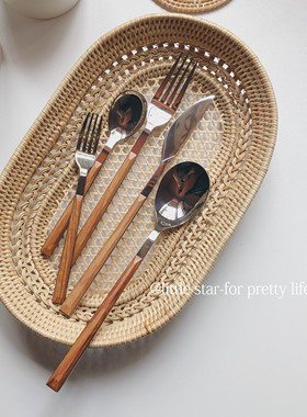 ins风不锈钢筷子勺子叉子三件套西餐餐具牛排刀叉勺长柄甜品小勺