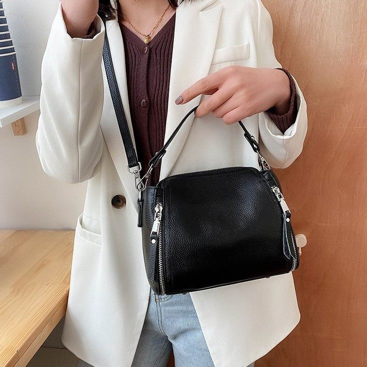 高性价比质量好黑色真皮女手提包