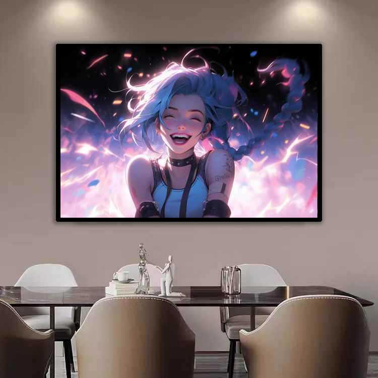 英雄联盟金克丝挂画萝莉可爱美女LOL游戏网咖装饰画电竞房间壁画