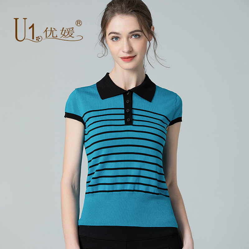 优媛昊艺短袖真丝针织衫上衣