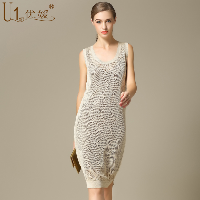 旗袍式裙子无袖桑蚕丝针织衫