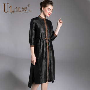 外套真丝龟裂纹圆领披肩开衫 七分袖 女 香云纱长款 优媛昊艺春秋新款