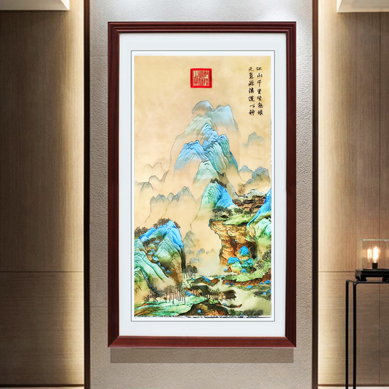 苏绣成品挂画山水玄关客厅竖幅真丝装饰画苏州纯手工刺绣壁画中式图片