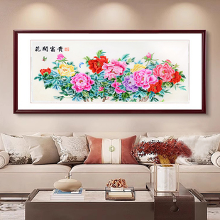 苏绣成品挂画牡丹花开富贵纯手工刺绣客厅背景卧室装 饰画真丝中式