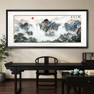 饰画办公室壁画 苏绣成品挂画客厅山水旭日东升苏州纯手工刺绣装