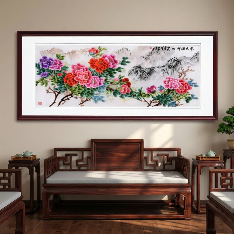 春色满神州纯手工刺绣客厅挂画图片