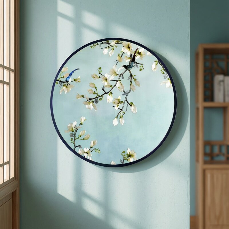 苏绣成品挂画客厅青玉兰花鸟苏州纯手工刺绣玄关现代新中式装饰画