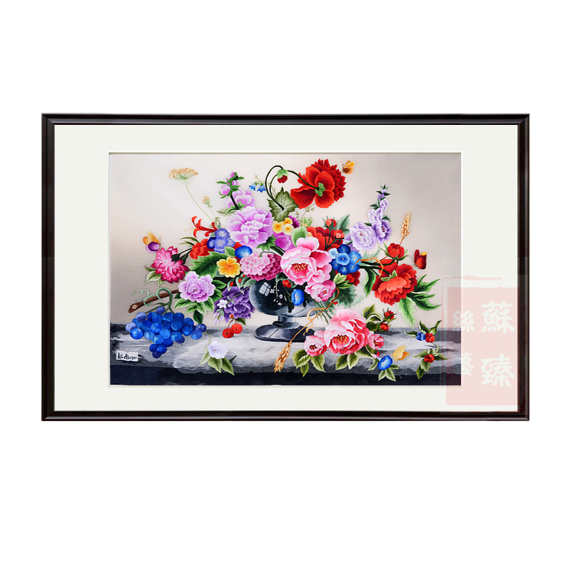 苏绣成品挂画真丝鲜花装饰画餐厅客厅新中欧式静物纯手工刺绣图片