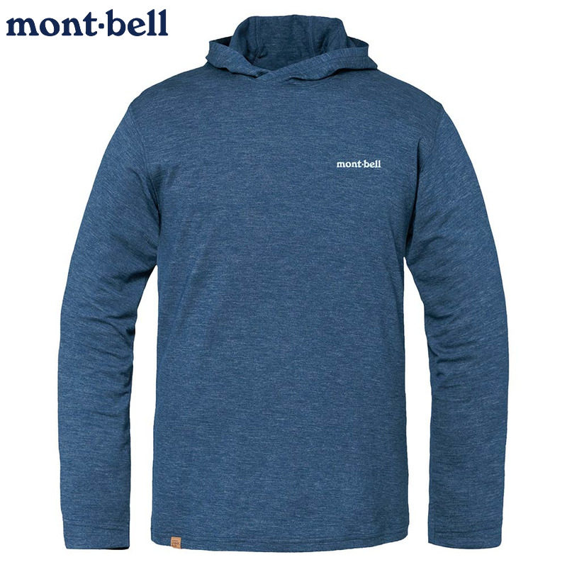 日本代购montbell轻薄羊毛连帽T恤男士户外防臭透气打底套头衫
