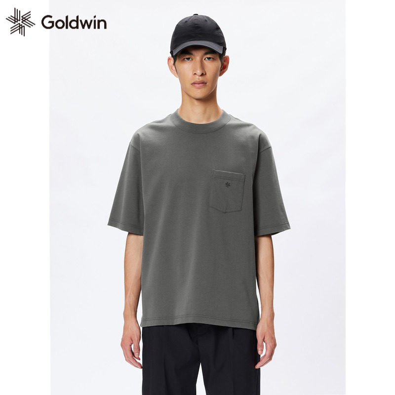 日本代购Goldwin23新款口袋T恤男女纯棉柔软中袖户外休闲短袖圆领