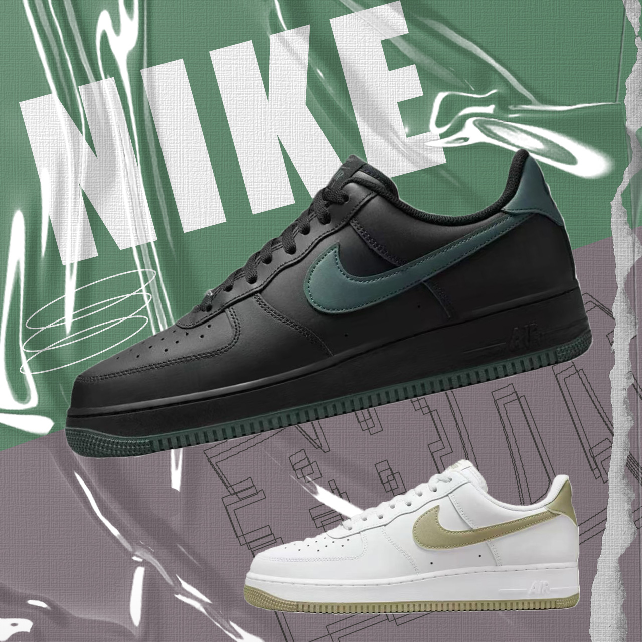 空军一号男女同款黑色低帮板鞋