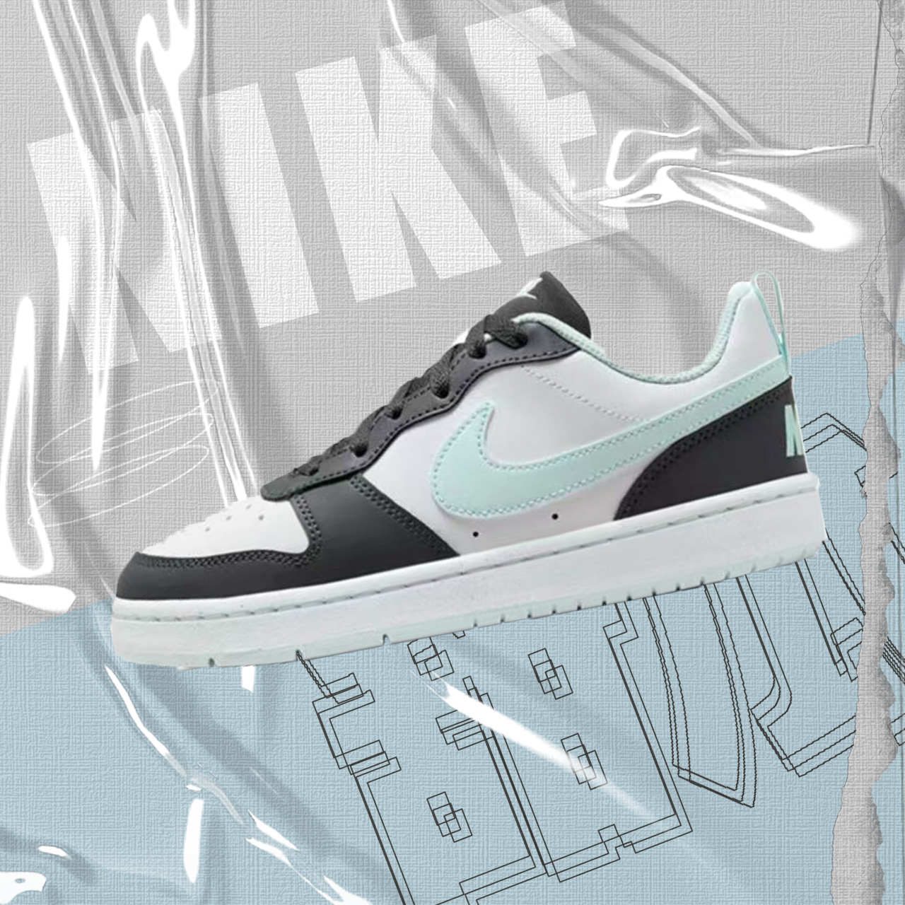 NIKE黑白蓝舒适百搭板鞋