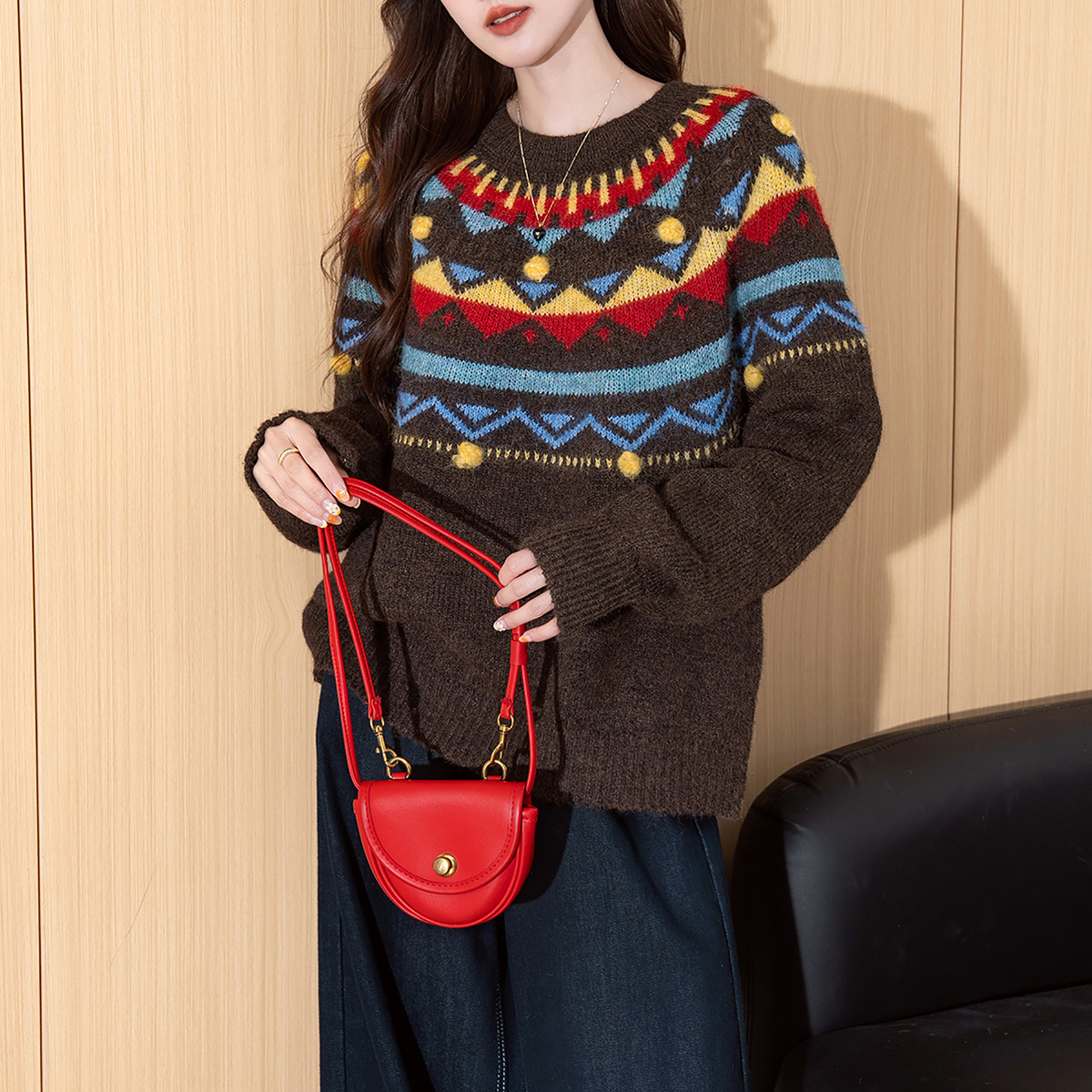 唐狮2026秋冬季毛衣女超好看立体球球设计减龄圆领温柔系套头