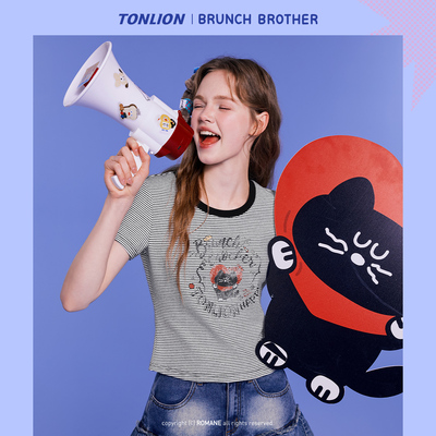 【Brunch Brother联名】唐狮2026短袖T恤女夏减龄条纹小上衣韩系