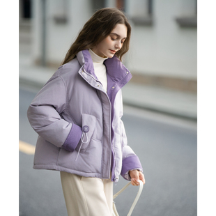 唐狮2026年秋冬款羽绒服女款短款女立领撞色短款羽绒服高级感减龄