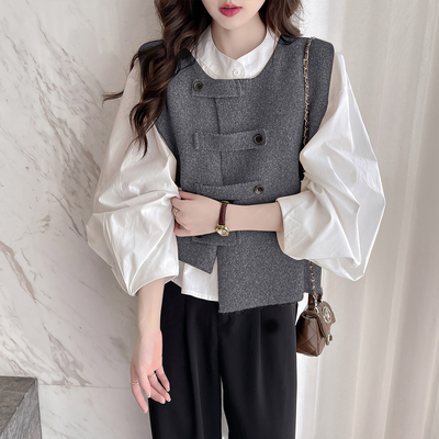 唐狮2025秋冬设计感扣袢简约开衫马甲女春秋外穿高级感百搭ins