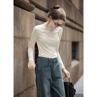 唐狮2026打底衫女秋冬可外穿半高领净色肌理针织打底衫高级感内搭