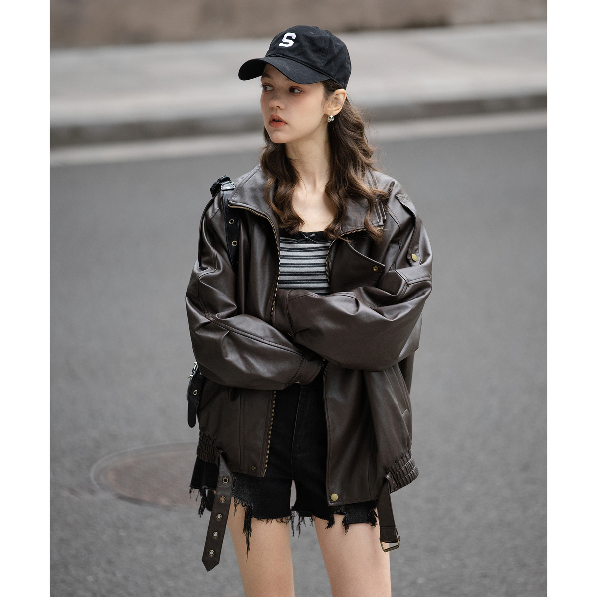 唐狮2025年秋季新款外套女重工复古中性机车皮衣外套PU夹克上衣