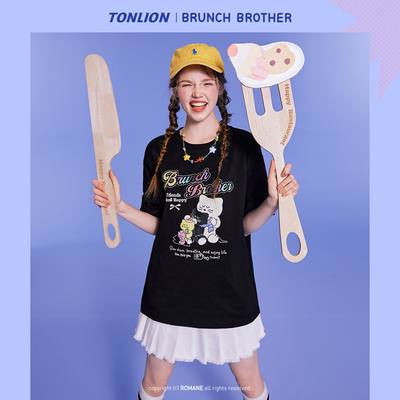 【Brunch Brother联名】唐狮2026夏季女短袖T恤宽松元气减龄上衣
