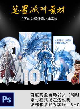 哪吒敖闰龙女主题男女孩10岁生日宴素材ps源文件合影背景KT板文件