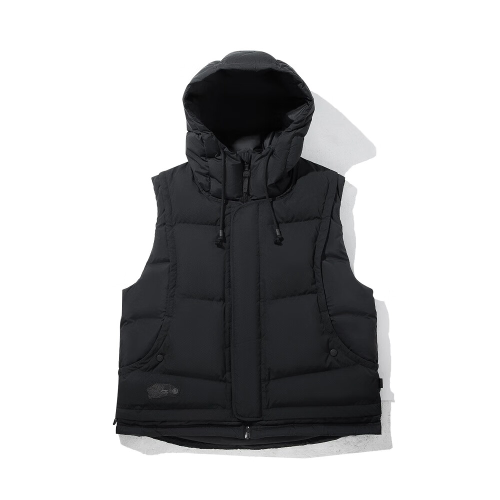 李宁羽绒马甲男士2025冬季防泼水宽松保暖鸭绒连帽外套AMRV049