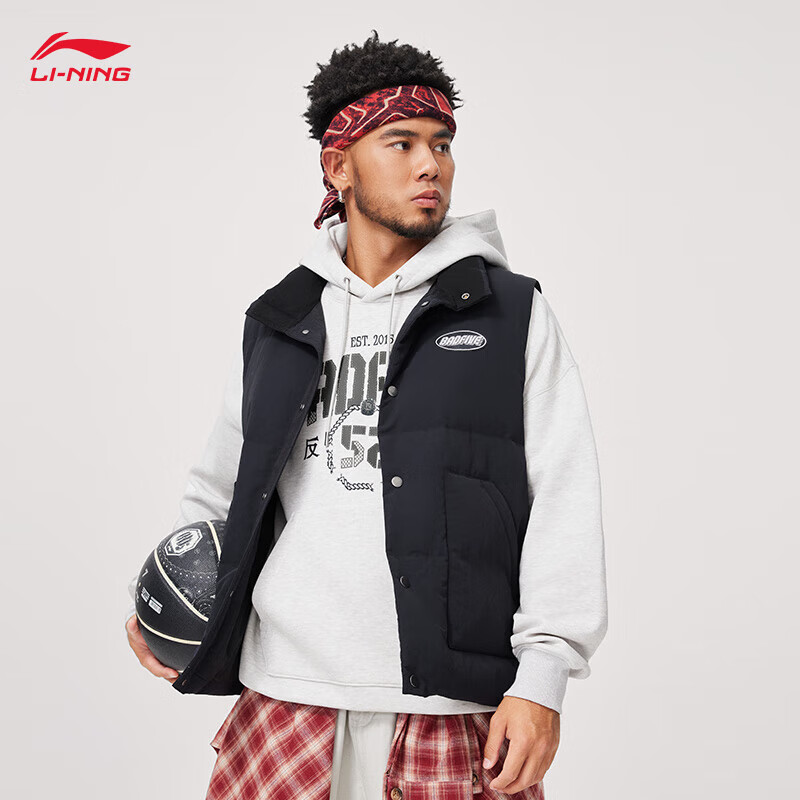 李宁反伍BADFIVE羽绒马甲男子24新款时尚街头羽绒服AMRU013