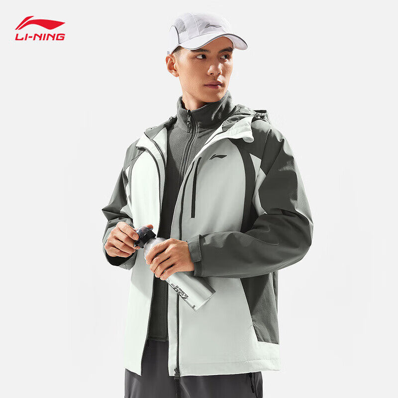 李宁摇粒绒保暖运动风衣男2025新款反光三合一健身套装AWBU009