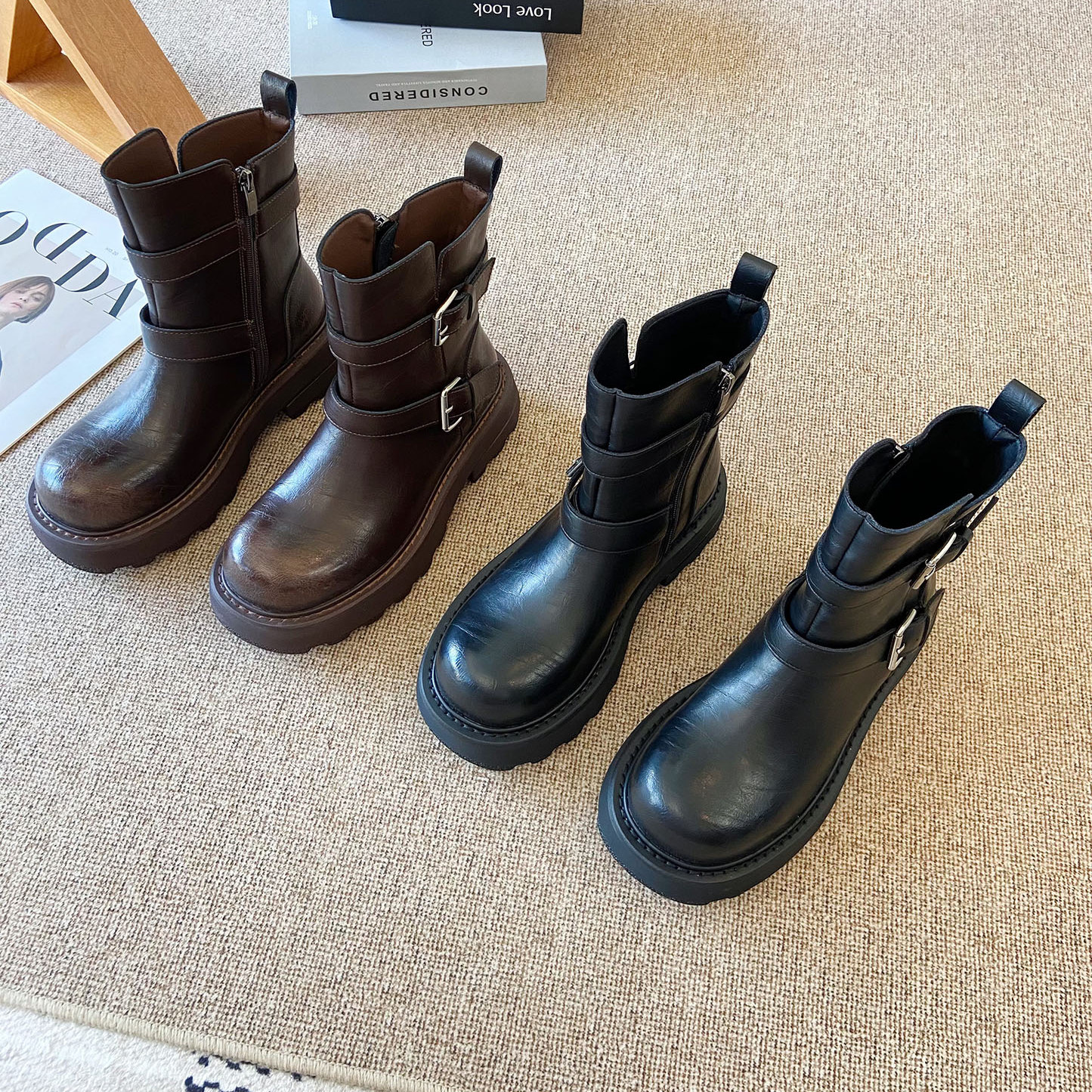 秋冬新款欧美复古帅气马丁靴