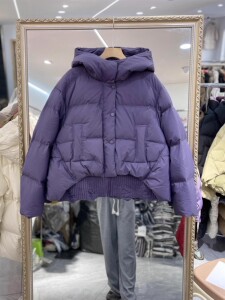 欧洲站2023冬季连帽羽绒服女设计感针织拼接宽松面包服保暖外套潮