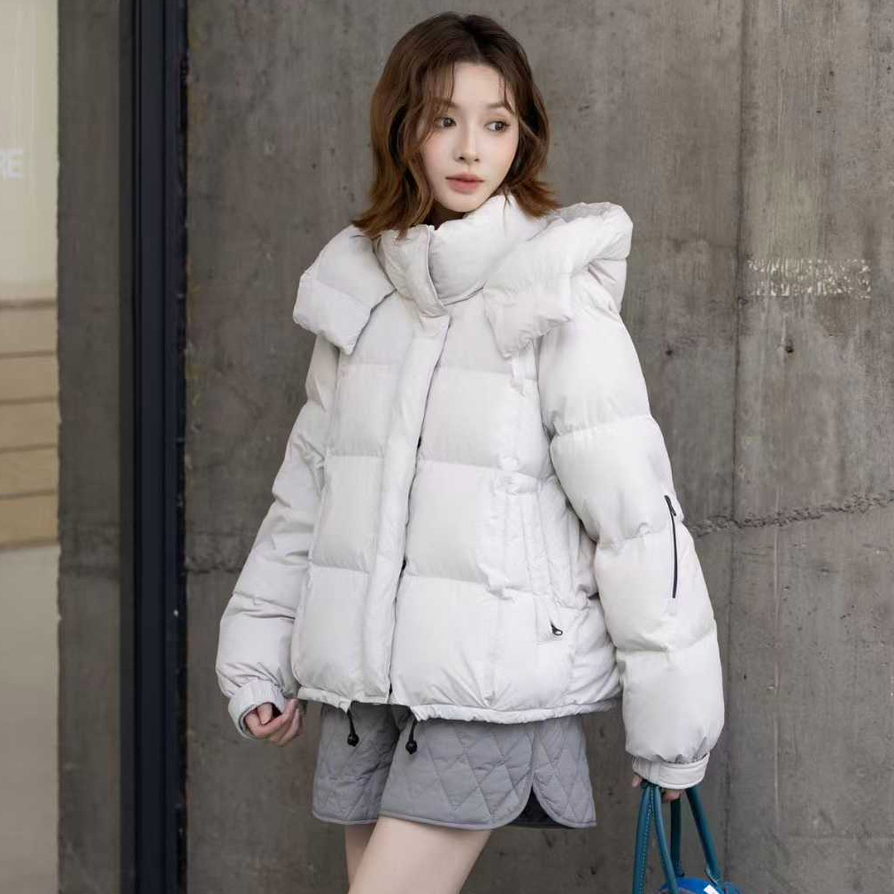 欧货时尚连帽短款羽绒服女冬季保暖白鸭绒立领加厚休闲面包服外套