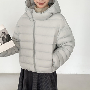 短款羽绒服女25冬季新款韩版时尚连帽90白鸭绒斜拉链设计保暖外套