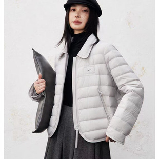 冬装时尚休闲百搭90白鸭绒羽绒服女韩版气质翻领拉链高级感外套潮