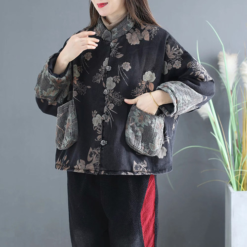 文艺冬款牛仔印花中老年风妈妈装